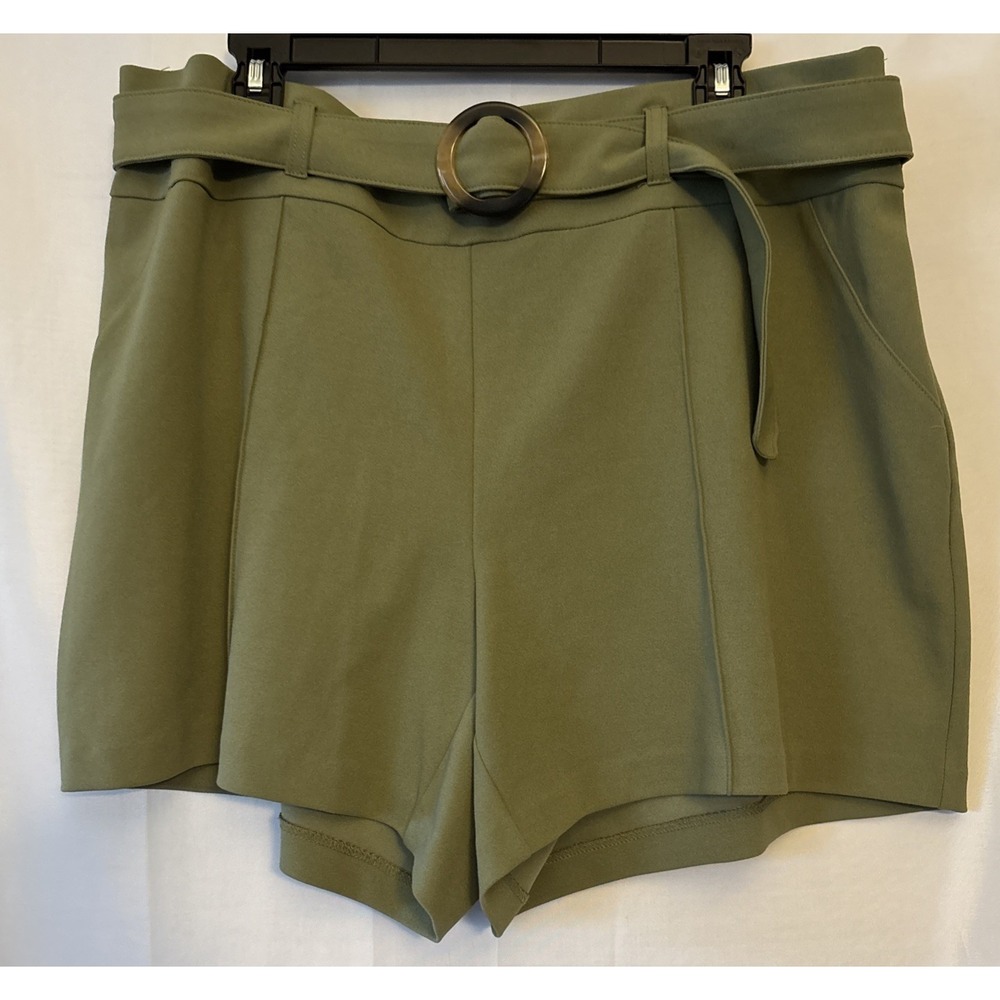 New York Clothing Co NYCC Womens 18W Olive Green Stretch Shorts with Belt/Buckle